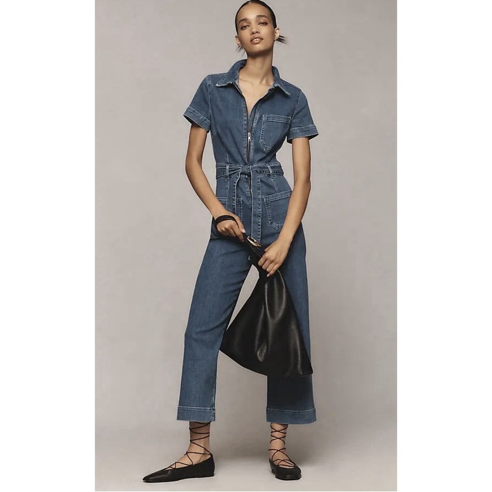 Anthropologie Denim Blue Wide-Leg Jumpsuit